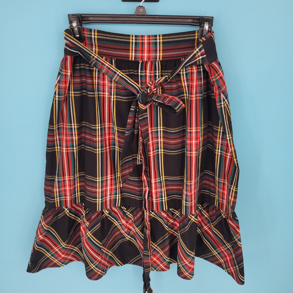 J Crew Tartan Plaid Big Bow Ruffle Midi Skirt Holiday Christmas Flounce size 6